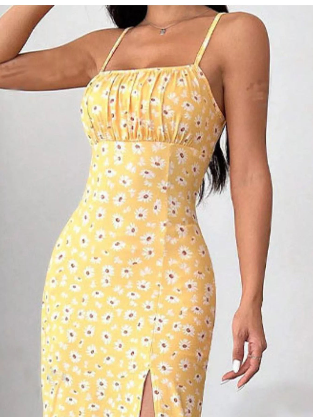 Spaghetti-Strap Slit Midi Dress detail view 17 - Vellaya Lane
