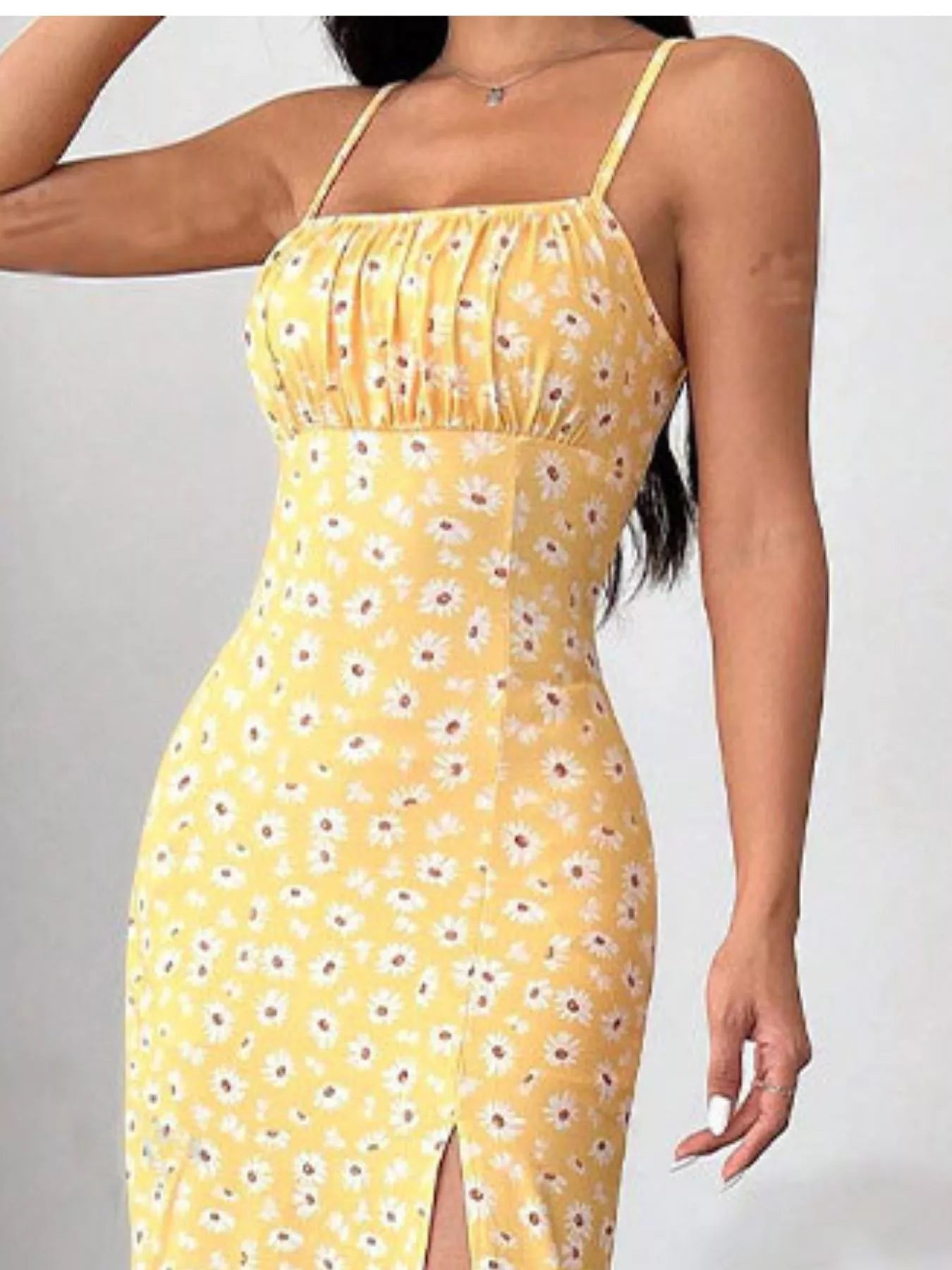 Spaghetti-Strap Slit Midi Dress detail view 17 - Vellaya Lane