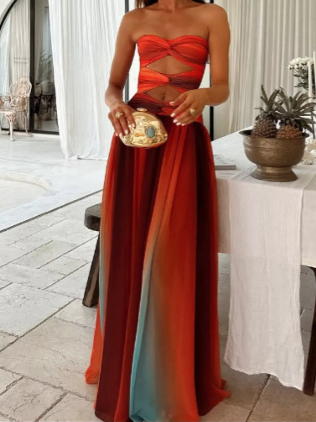 Strapless Cutout Maxi Dress - Vellaya Lane