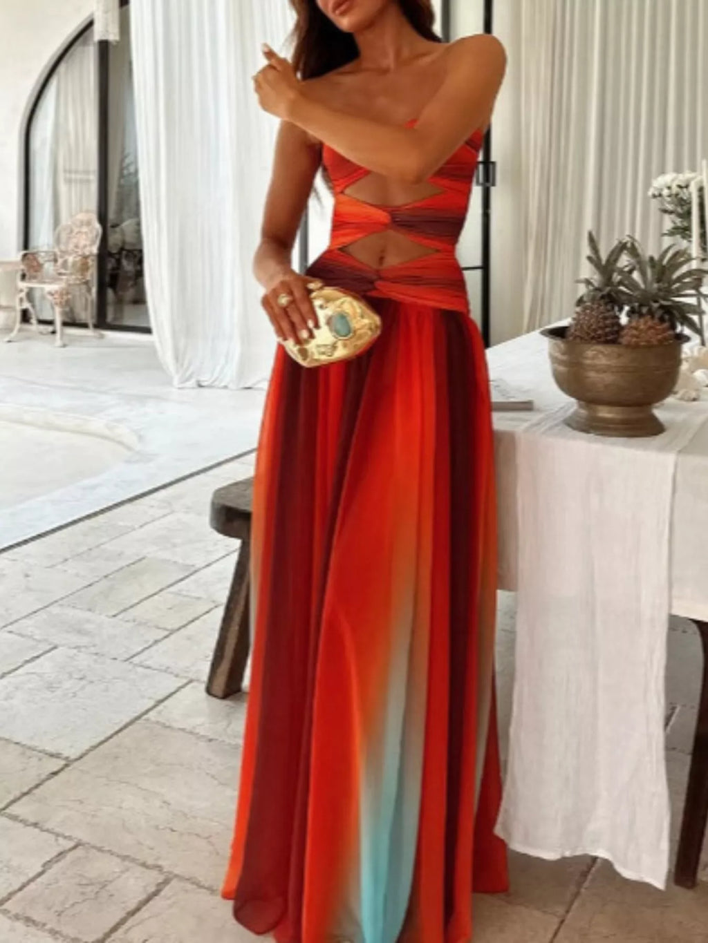 Strapless Cutout Maxi Dress detail view 02 - Vellaya Lane