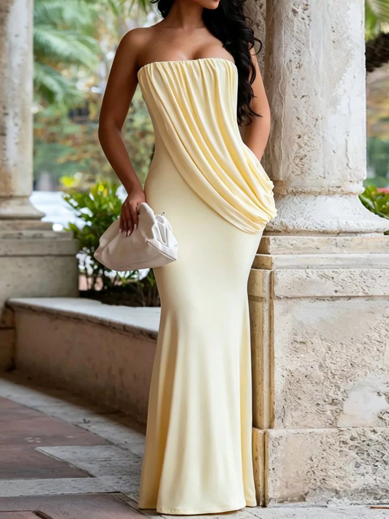 Strapless Draped Maxi Dress - Vellaya Lane