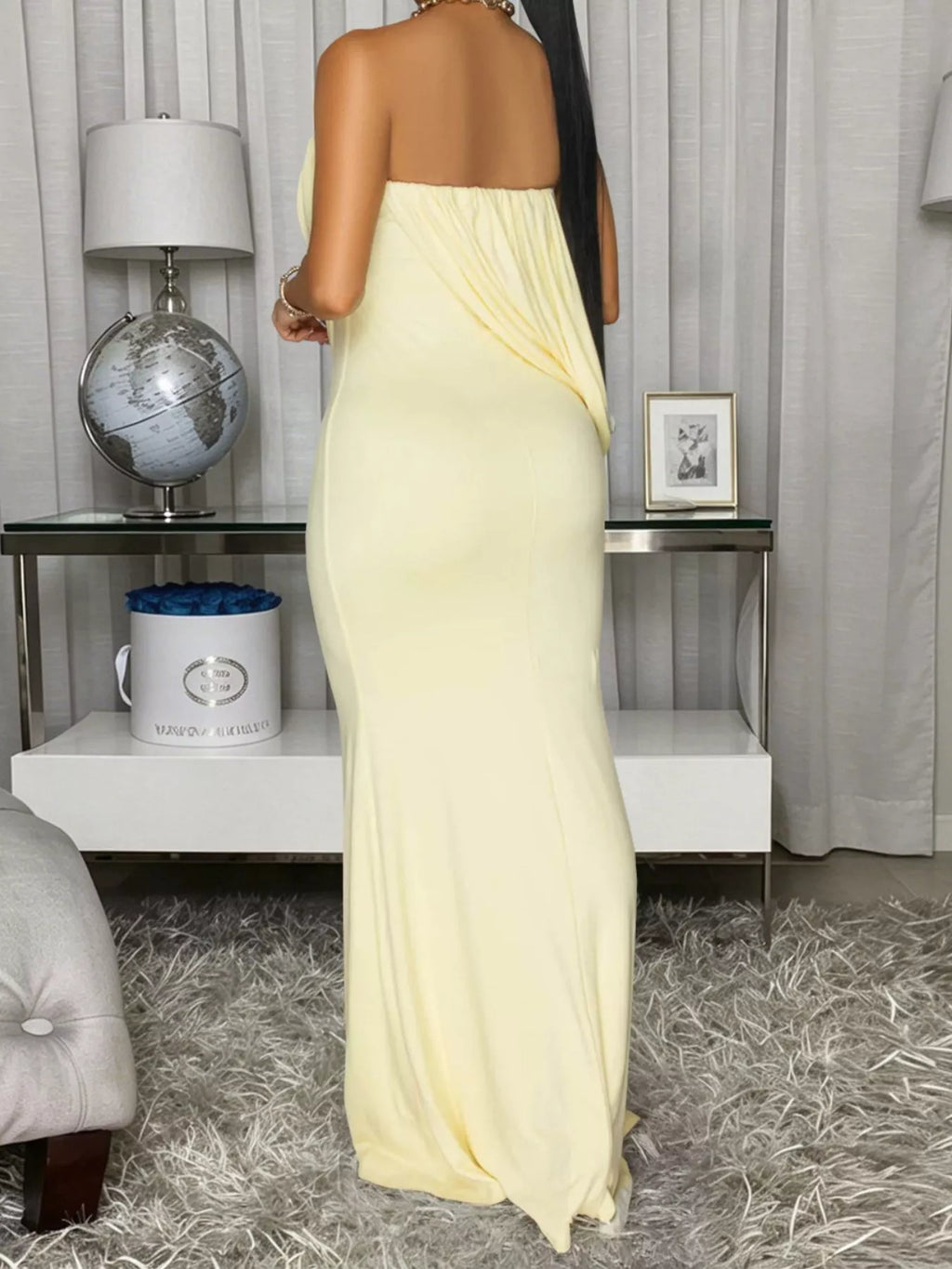 Strapless Draped Maxi Dress detail view 05 - Vellaya Lane