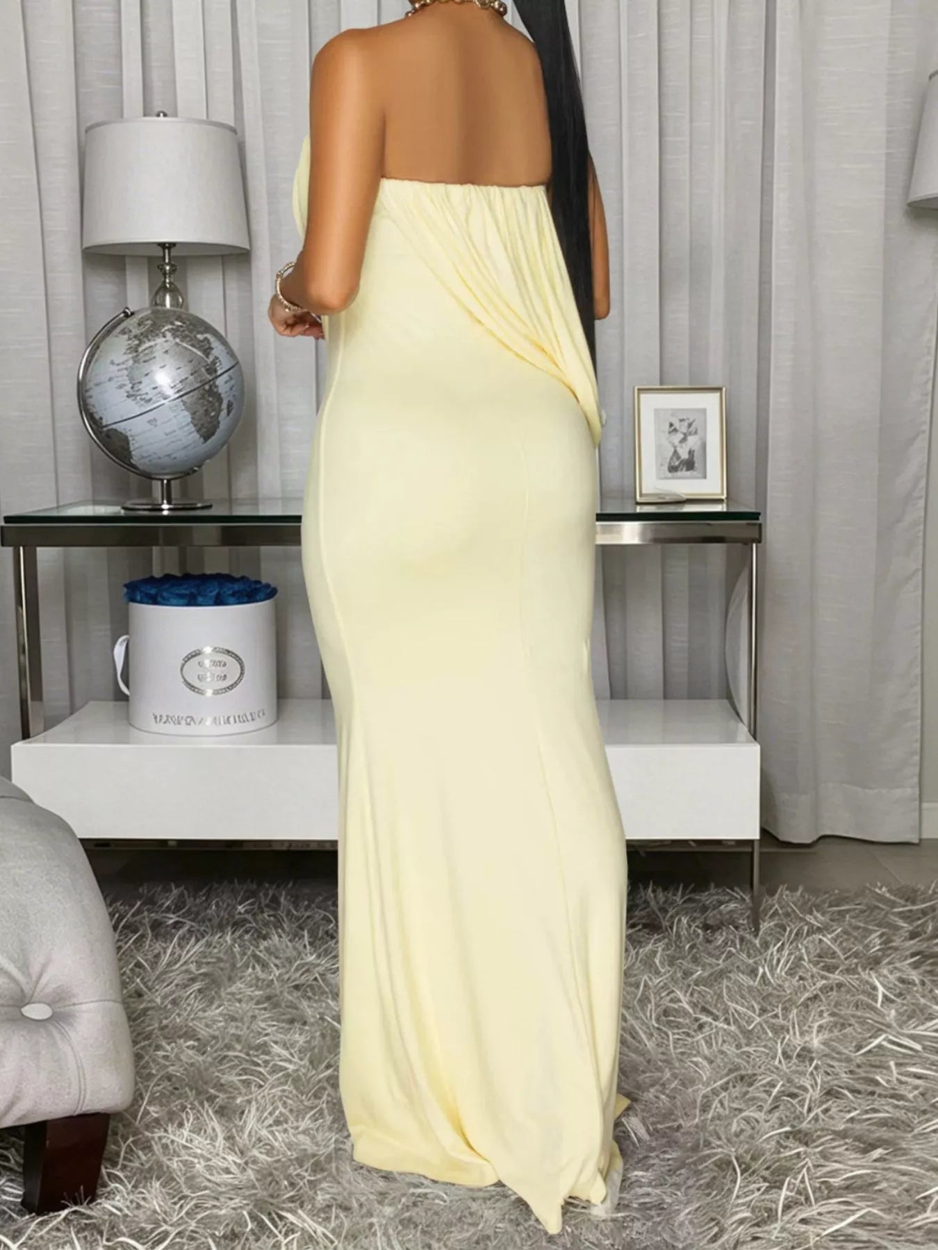 Strapless Draped Maxi Dress detail view 05 - Vellaya Lane