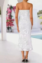 Strapless Lace-Embellished Midi Dress detail view 02 - Vellaya Lane