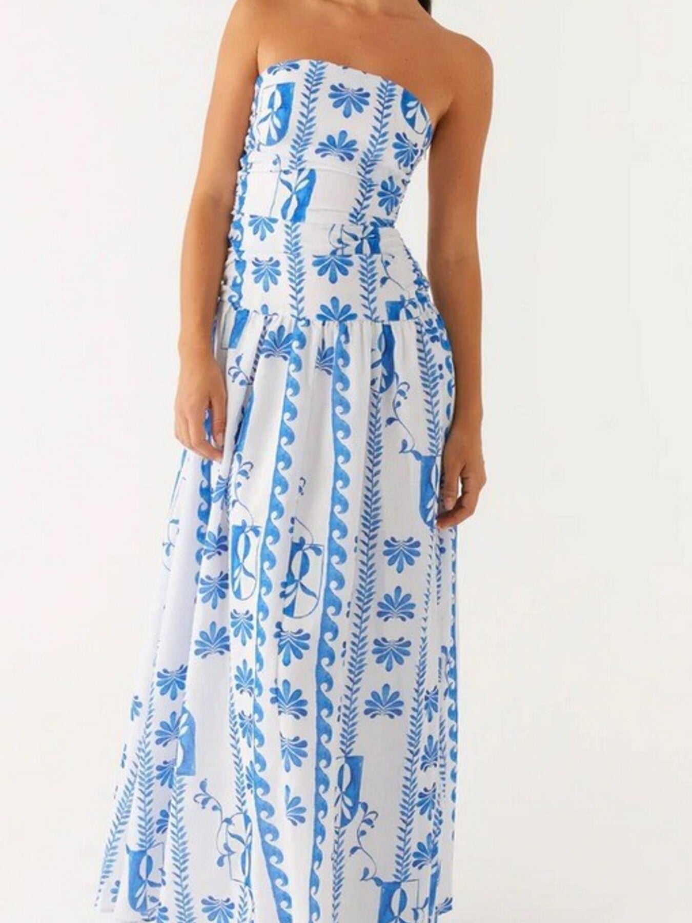 Strapless Ruched Maxi Dress detail view 08 - Vellaya Lane