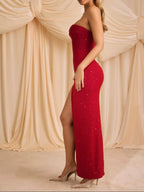 Strapless Slit Maxi Dress detail view 06 - Vellaya Lane