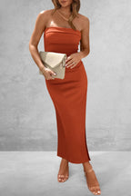Strapless Slit Midi Dress - Vellaya Lane