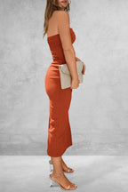 Strapless Slit Midi Dress detail view 03 - Vellaya Lane