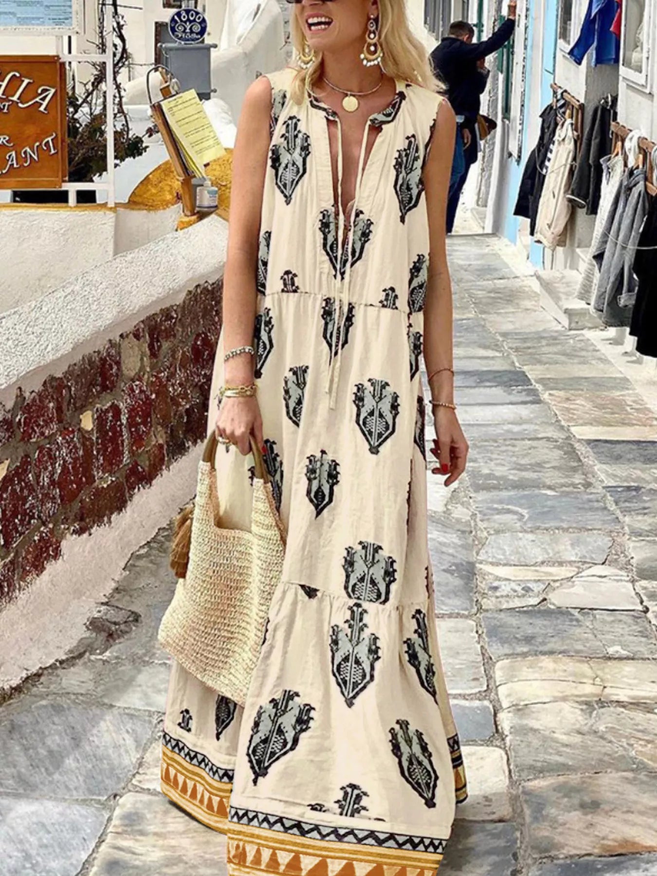 Tiered Printed Sleeveless Maxi Dress - Vellaya Lane