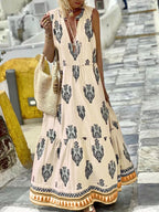 Tiered Printed Sleeveless Maxi Dress detail view 02 - Vellaya Lane