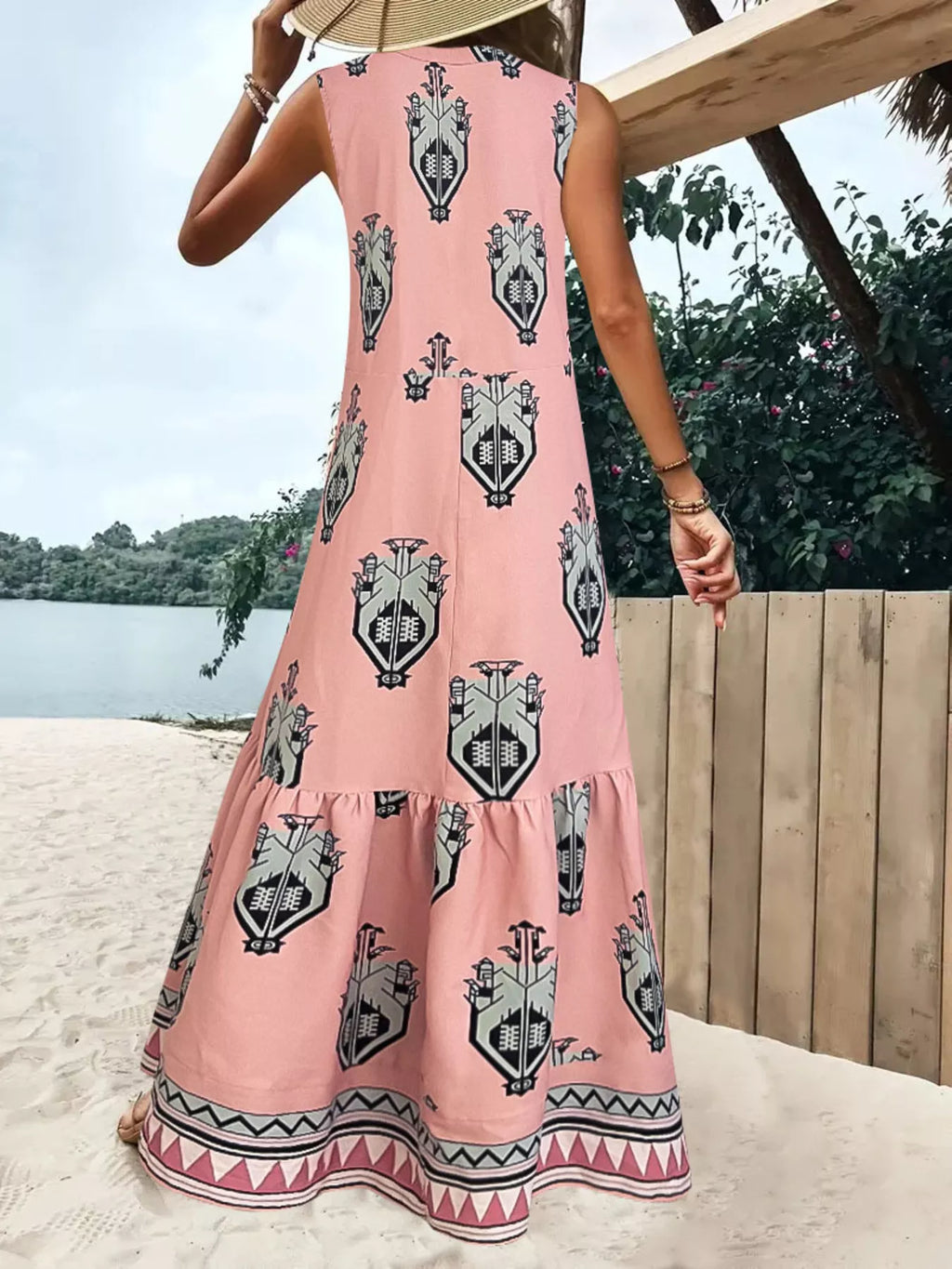 Tiered Printed Sleeveless Maxi Dress detail view 08 - Vellaya Lane