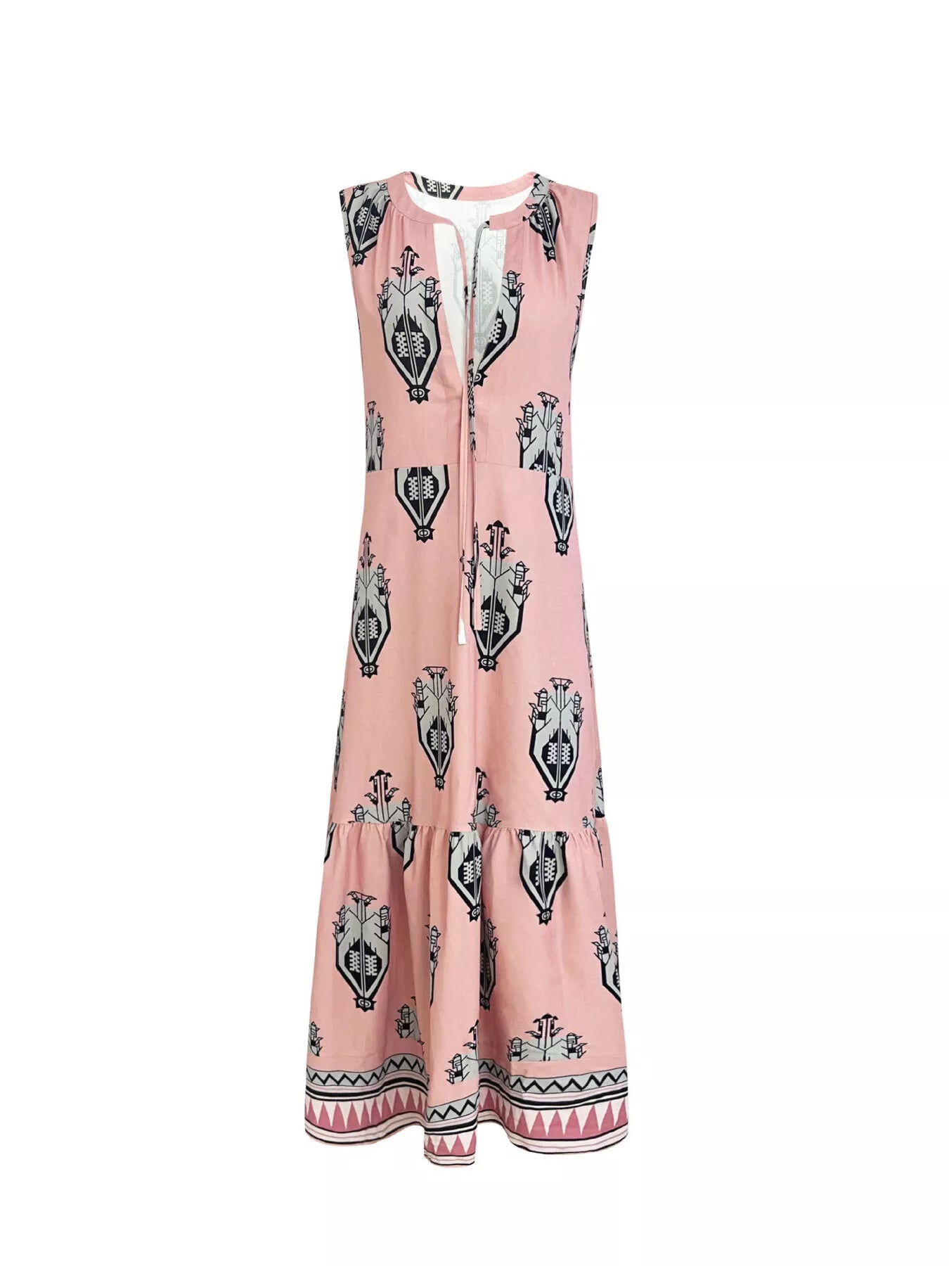 Tiered Printed Sleeveless Maxi Dress detail view 10 - Vellaya Lane