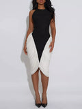 Two-Tone Sleeveless Ruched Midi Dress - Vellaya Lane