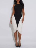 Two-Tone Sleeveless Ruched Midi Dress - Vellaya Lane