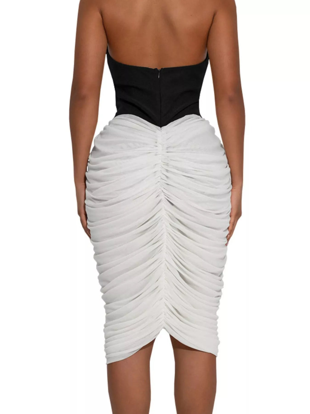 Two-Tone Sleeveless Ruched Midi Dress detail view 03 - Vellaya Lane