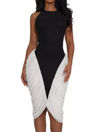 Two-Tone Sleeveless Ruched Midi Dress detail view 04 - Vellaya Lane