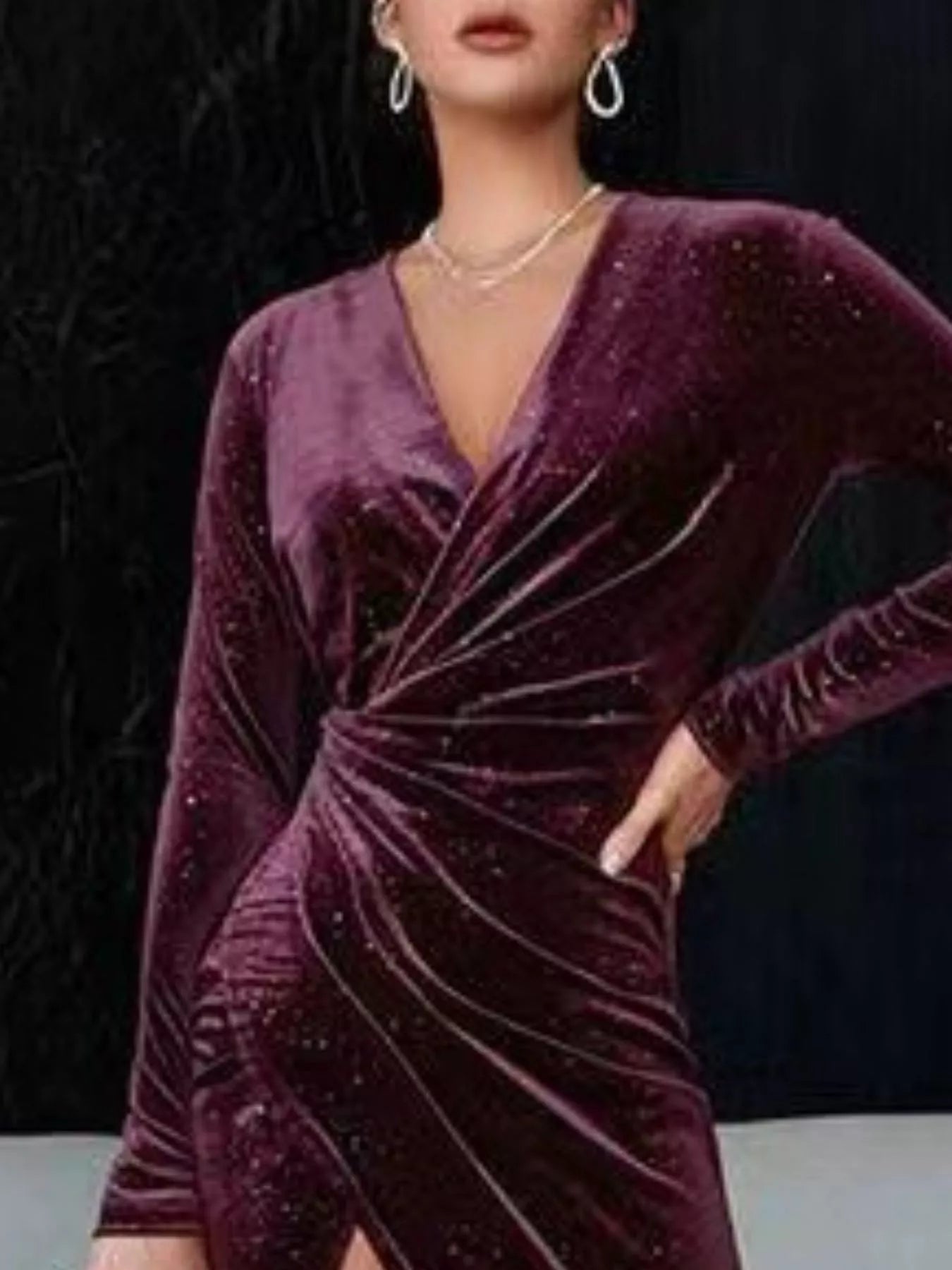 Velvet Ruched Slit Midi Dress detail view 14 - Vellaya Lane
