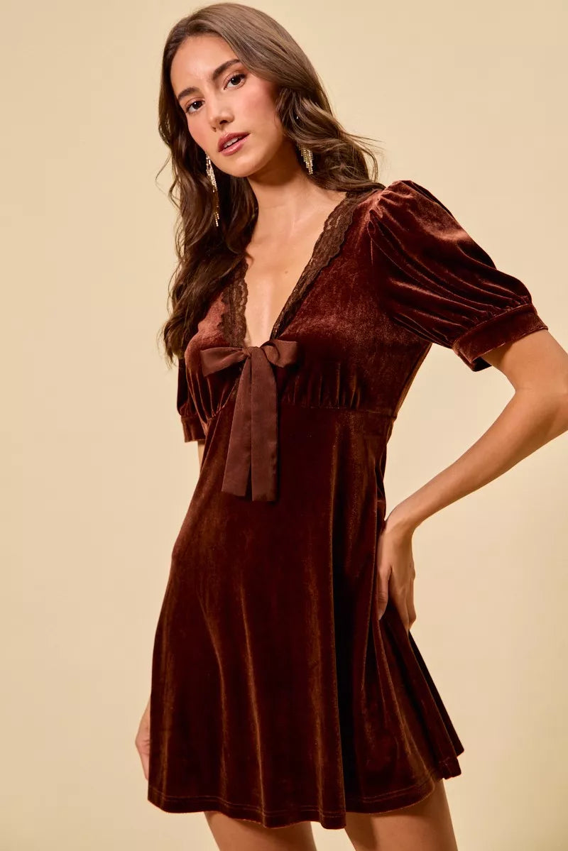 Women's Velvet Short-Sleeve Mini Dress