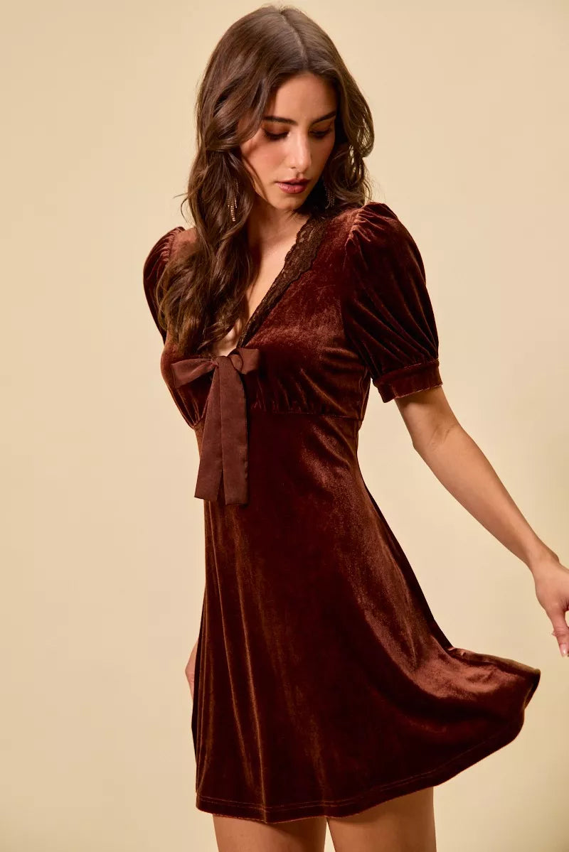 Women's Velvet Short-Sleeve Mini Dress