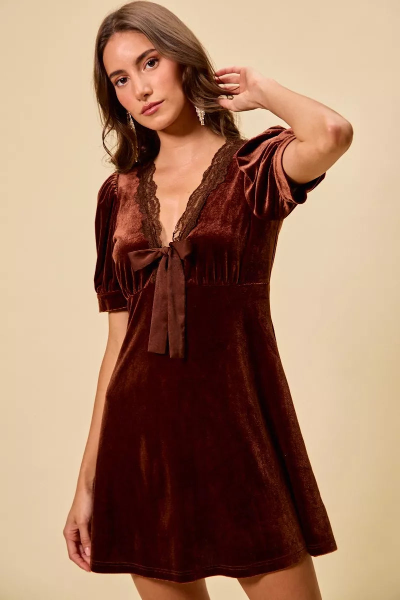 Women's Velvet Short-Sleeve Mini Dress