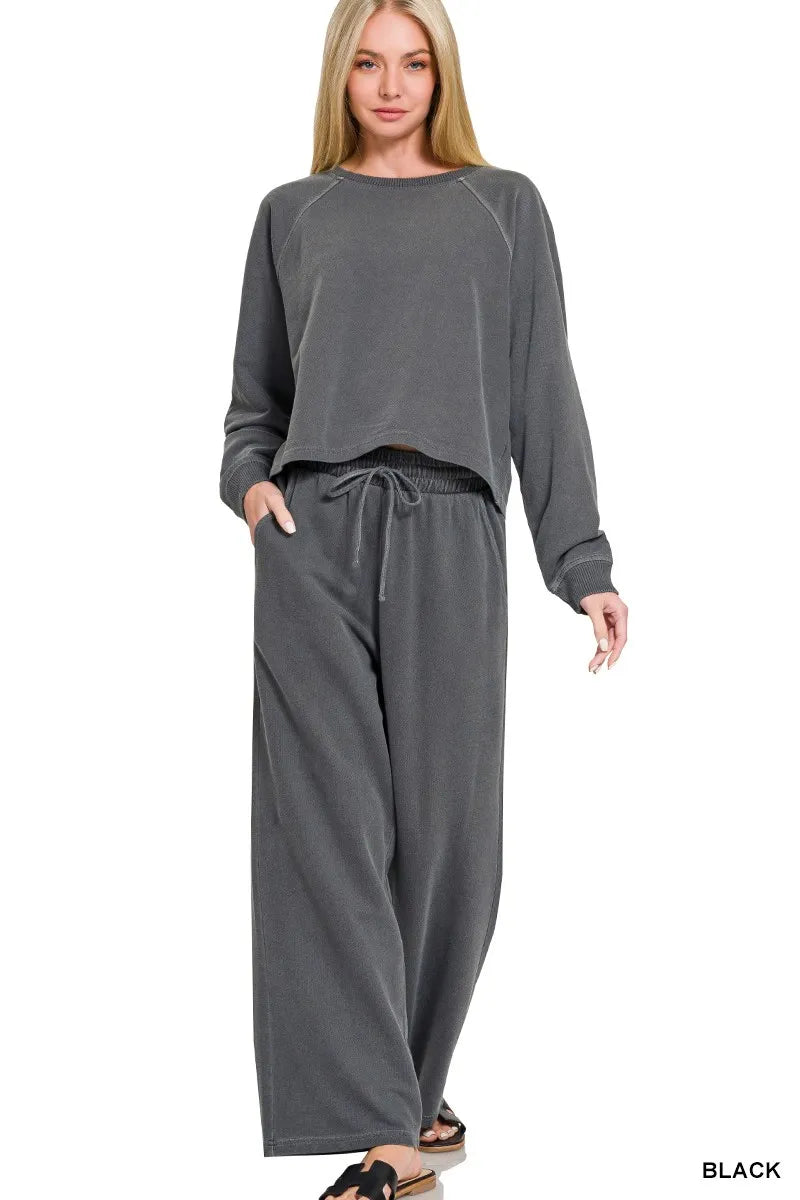 Women's Washed French Terry Pullover and Pants Set