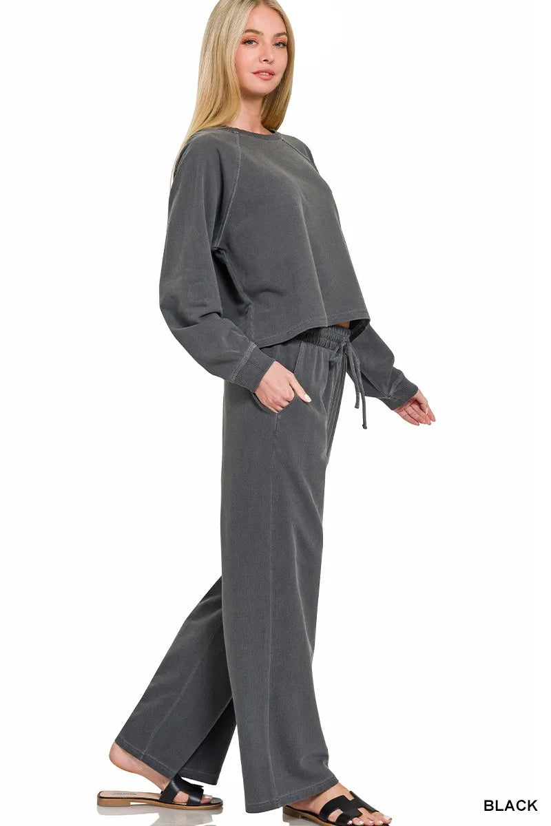 Women's Washed French Terry Pullover and Pants Set
