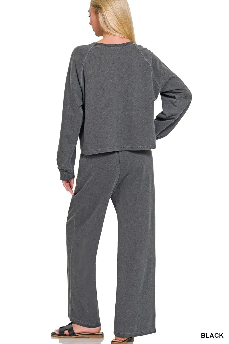 Women's Washed French Terry Pullover and Pants Set