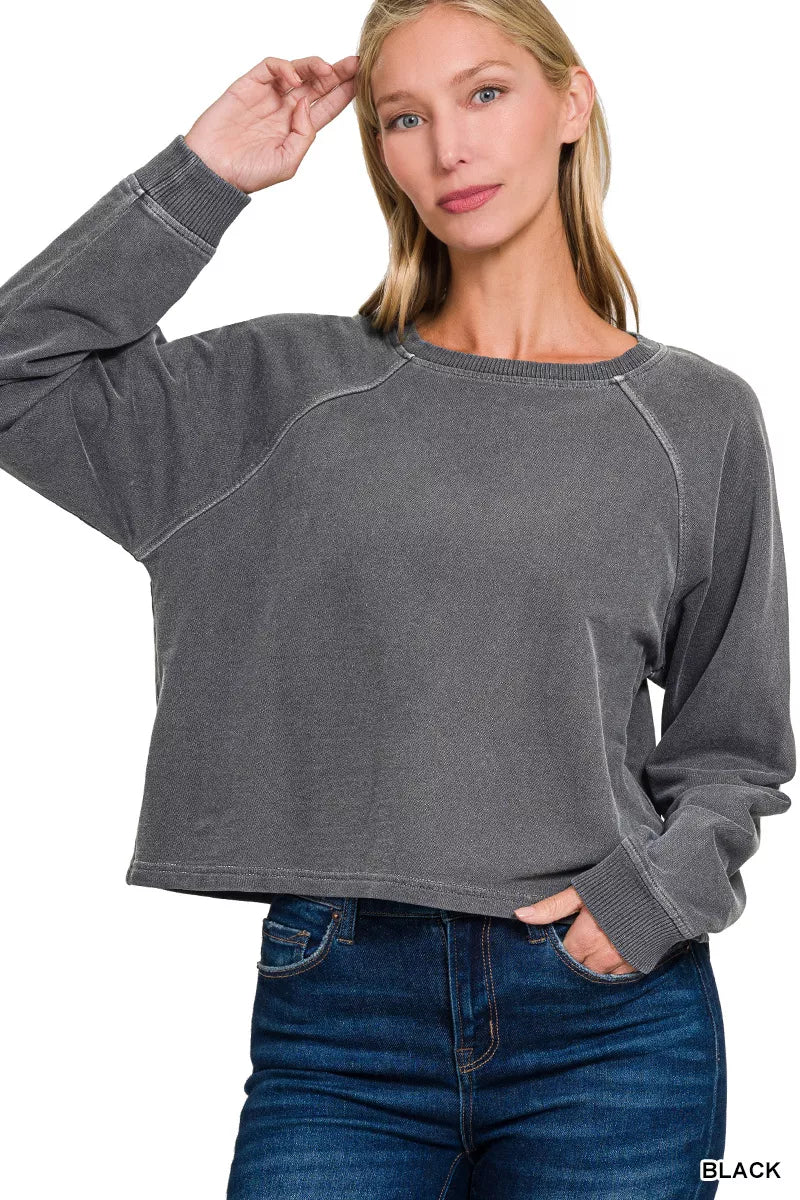 Women's Washed French Terry Pullover and Pants Set
